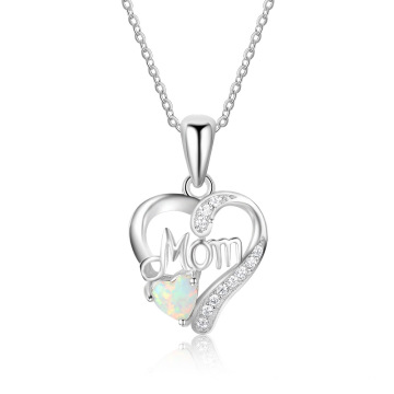 mother day gifts 2021 silver mom necklace opal stone 925 sterling heart design mama necklace 925